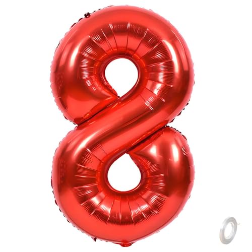 Balorise Riesige Aluminium-Luftballons, 40 Zoll, Rot, Zahl 8, aufblasbar, Helium, große Zahl 0-9, 10-100 (101 cm), Dekoration für Geburtstagsfeier und Hochzeit von Balorise
