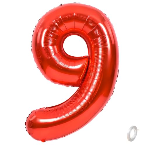 Balorise Riesige Aluminium-Luftballons, 40 Zoll, Rot, Zahl 9, aufblasbar, Helium, große Zahl 0-9, 10-100 (101 cm), Dekoration für Geburtstagsfeier und Hochzeit von Balorise