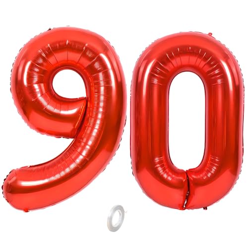 Balorise 40 Zoll Aluminium Luftballon Rot Zahl 90, Helium Unterstützt, Ballon Nummer 0-9, 10-100 (101cm), große Folienballons Dekoration für Geburtstagsfeier, Hochzeit, Jubiläum von Balorise