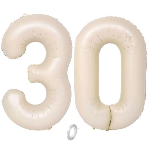 Balorise Riesige Aluminium-Luftballons, 40 Zoll, Weiß, Zahl 30, aufblasbar, Helium, große Zahl 0-9, 10-100 (101 cm), Dekoration für Geburtstagsfeier und Hochzeit von Balorise