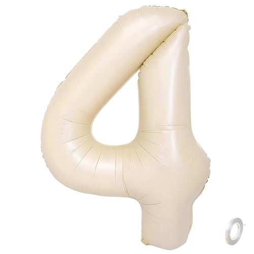 Balorise Riesige Aluminium-Luftballons, 40 Zoll, Weiß, Zahl 4, aufblasbar, Helium, große Zahl 0-9, 10-100 (101 cm), Dekoration für Geburtstagsfeier und Hochzeit von Balorise