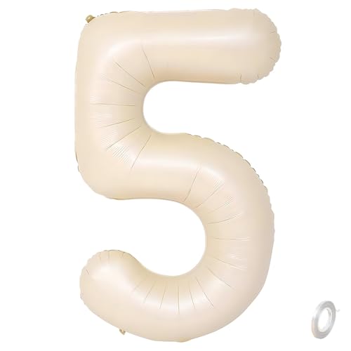 Balorise Riesige Aluminium-Luftballons, 40 Zoll, Weiß, Zahl 5, aufblasbar, Helium, große Zahl 0-9, 10-100 (101 cm), Dekoration für Geburtstagsfeier und Hochzeit von Balorise