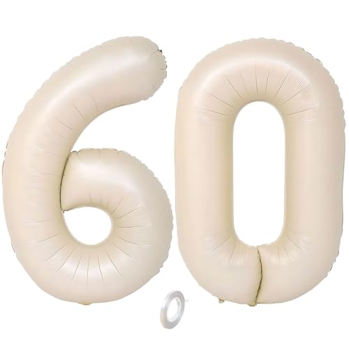 Balorise 40 Zoll Aluminium Luftballon Beige Zahl 60, Helium Unterstützt, Ballon Nummer 0-9, 10-100 (101cm), große Folienballons Dekoration für Geburtstagsfeier, Hochzeit, Jubiläum von Balorise