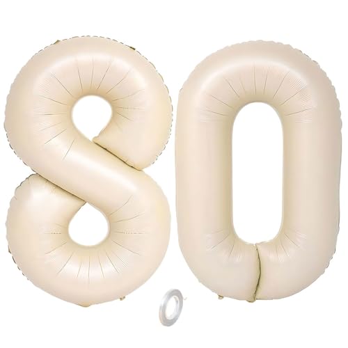 Balorise 40 Zoll Aluminium Luftballon Beige Zahl 80, Helium Unterstützt, Ballon Nummer 0-9, 10-100 (101cm), große Folienballons Dekoration für Geburtstagsfeier, Hochzeit, Jubiläum von Balorise