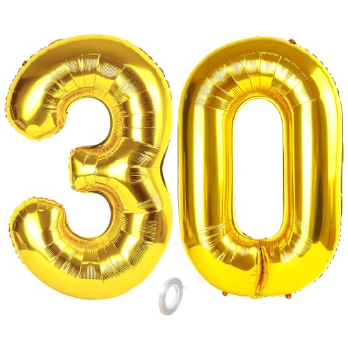 Balorise Riesige Aluminium-Luftballons, 40 Zoll, goldfarben, Zahl 30, aufblasbar, Helium, große Zahl 0-9, 10-100 (101 cm), Dekoration aus Gold, Folie, für Geburtstagsfeier und Hochzeit von Balorise