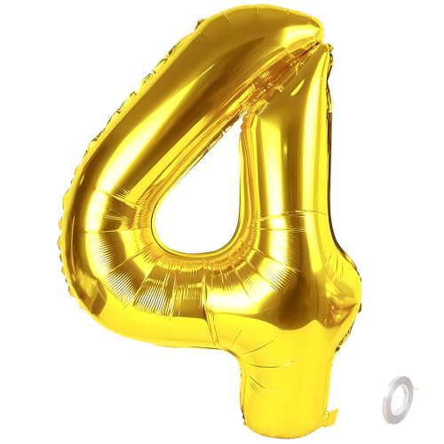 Balorise Riesige Aluminium-Luftballons, 40 Zoll, goldfarben, Zahl 4, aufblasbar, Helium, große Zahl 0-9, 10-100 (101 cm), Dekoration aus Gold, Folienballons für Geburtstagsfeier und Hochzeit von Balorise