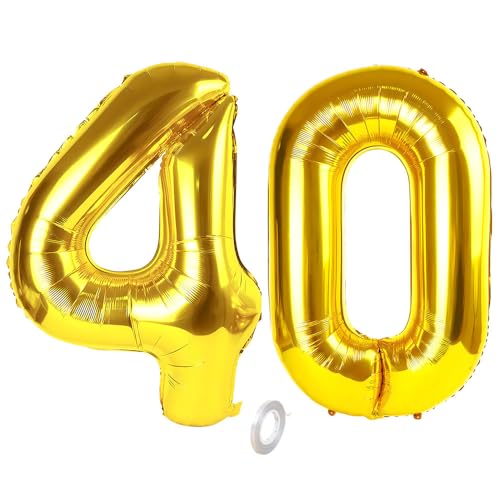 Balorise Riesige Aluminium-Luftballons, 40 Zoll, goldfarben, Zahl 40, aufblasbar, Helium, große Zahl 0-9, 10-100 (101 cm), Dekoration aus Gold, Folienballons für Geburtstagsfeier und Hochzeit von Balorise