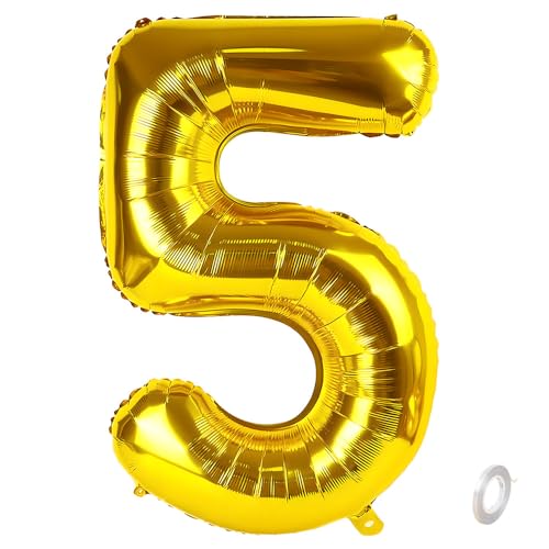 Balorise Riesige Aluminium-Luftballons, 40 Zoll, goldfarben, Zahl 5, aufblasbar, Helium, große Zahl 0-9, 10-100 (101 cm), Dekoration aus Gold, Folienballons für Geburtstagsfeier und Hochzeit von Balorise