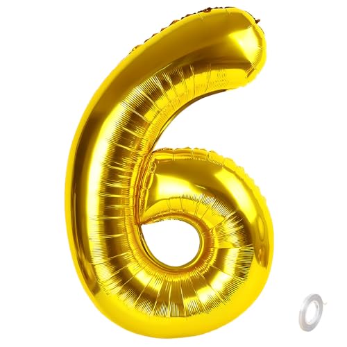 Balorise Riesige Aluminium-Luftballons, 40 Zoll, goldfarben, Zahl 6, aufblasbar, Helium, große Zahl 0-9, 10-100 (101 cm), Dekoration aus Gold, Folienballons für Geburtstagsfeier und Hochzeit von Balorise