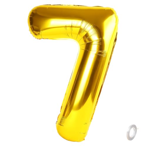 Balorise Riesige Aluminium-Luftballons, 40 Zoll, goldfarben, Zahl 7, aufblasbar, Helium, große Zahl 0-9, 10-100 (101 cm), Dekoration aus Gold, Folienballons für Geburtstagsfeier und Hochzeit von Balorise