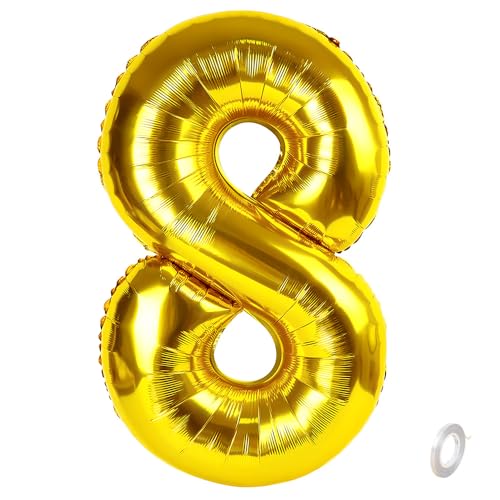 Balorise Riesige Aluminium-Luftballons, 40 Zoll, goldfarben, Zahl 8, aufblasbar, Helium, große Zahl 0-9, 10-100 (101 cm), Dekoration aus Gold, Folienballons für Geburtstagsfeier und Hochzeit von Balorise