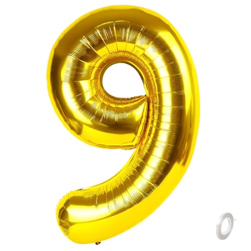 Balorise Riesige Aluminium-Luftballons, 40 Zoll, goldfarben, Zahl 9, aufblasbar, Helium, große Zahl 0-9, 10-100 (101 cm), goldfarbene Folie, für Geburtstagsfeier und Hochzeit von Balorise