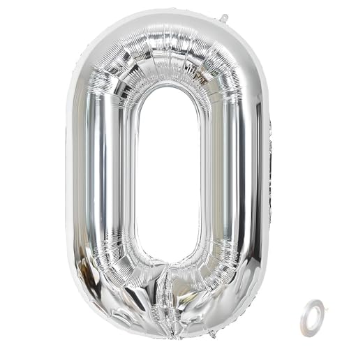 Balorise Riesige Aluminium-Luftballons, 40 Zoll, silberfarben, Zahl 0, aufblasbar, Helium, große Zahl 0-9, 10-100 (101 cm), Dekoration für Geburtstagsfeier und Hochzeit von Balorise