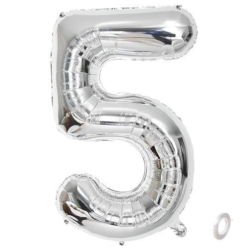 Balorise Riesige Aluminium-Luftballons, 40 Zoll, silberfarben, Zahl 5, aufblasbar, Helium, große Zahl 0-9, 10-100 (101 cm), Dekoration für Geburtstagsfeier und Hochzeit von Balorise