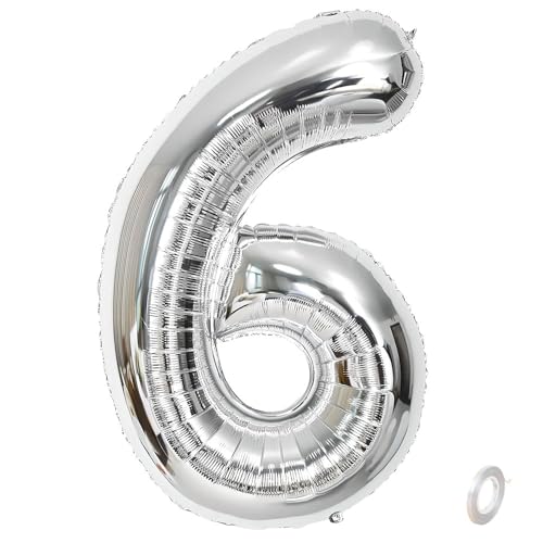 Balorise Riesige Aluminium-Luftballons, 40 Zoll, silberfarben, Zahl 6, aufblasbar, Helium, große Zahl 0-9, 10-100 (101 cm), Dekoration für Geburtstagsfeier und Hochzeit von Balorise