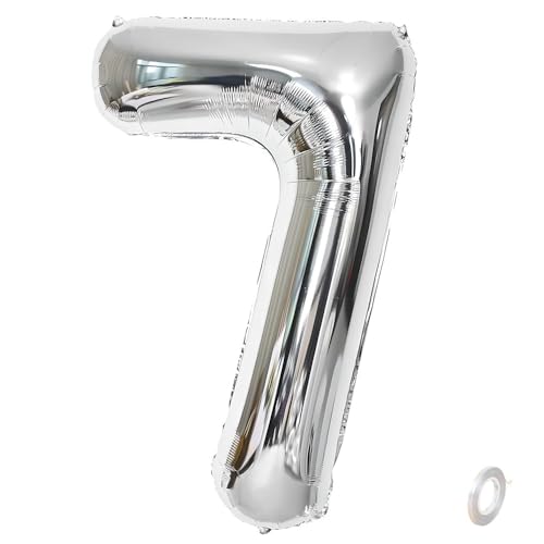 Balorise Riesige Aluminium-Luftballons, 40 Zoll, silberfarben, Zahl 7, aufblasbar, Helium, große Zahl 0-9, 10-100 (101 cm), Dekoration für Geburtstagsfeier und Hochzeit von Balorise