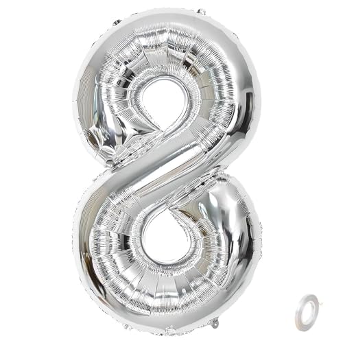 Balorise Riesige Aluminium-Luftballons, 40 Zoll, silberfarben, Zahl 8, aufblasbar, Helium, große Zahl 0-9, 10-100 (101 cm), Dekoration für Geburtstagsfeier und Hochzeit von Balorise