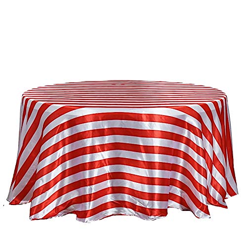 BalsaCircle Satin-Tischdecke, rund, 308 cm, Rot und Weiß gestreift, für Hochzeit, Party, Catering, Küche, Tischwäsche von BalsaCircle Tablecloths