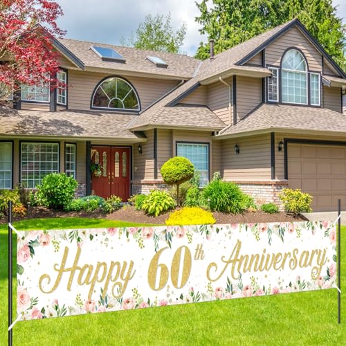 Balterever Banner zum 60. Jahrestag, Dekoration, Happy 60. Jahrestag, Hofbanner, 60. Hochzeitstag, florales Hofschild, Banner für 60 Jahre Diamanthochzeit, Lieferung für den Außenbereich Balterever Banner zum 60. Jahrestag, Dekoration, Happy 60. Jahrestag, Hofbanner, 60. Hochzeitstag, florales Hofschild, Banner für 60 Jahre Diamanthochzeit, Lieferung für den Außenbereich von Balterever