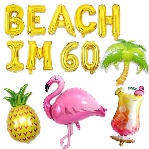 Balterever Beach Theme 60th Geburtstag Party Dekorationen Oh Flock Im 60 Geburtstag Banner Dekors mit Flamingo Ananas Kokosnuss Baum Folie Ballons für Sommer Tropische Hawaiian Geburtstag Party von Balterever