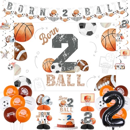 Balterever Born Two Ball Geburtstagsdekorationen für Jungen, Sport, Happy Birthday, Banner, Hintergrund, Waben-Mittelstücke, hängende Wirbel, Kuchenaufsatz für Basketball, Fußball, Baseball, Bday Balterever Born Two Ball Geburtstagsdekorationen für Jungen, Sport, Happy Birthday, Banner, Hintergrund, Waben-Mittelstücke, hängende Wirbel, Kuchenaufsatz für Basketball, Fußball, Baseball, Bday von Balterever