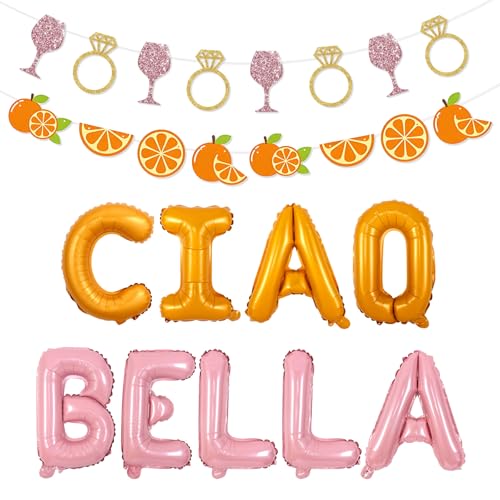 Balterever Ciao Bella Bachelorette Dekorationen für Frauen Orange Girlande Diamant Brille Bachelorette Banner Zitrone Sommer Brautdusche Dekoration für Ciao To Miss Supplies von Balterever