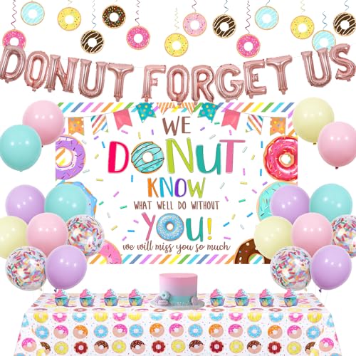 Balterever Donut „Forget Us Away“-Partydekoration „We Donut Know What We'll Do Without You“-Hintergrund, Donut „Forget Us“-Ballonbanner, Donut-Tischdecke, Donut-Hängewirbel, zum Abschied im von Balterever