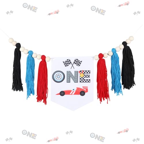 Balterever Fast One Geburtstagsdekorationen für Jungen Rot Blau Fast One First Birthday Hochstuhl Banner Rennwagen Kuchen Smash Requisiten für Rennwagen Geburtstag Party Supplies von Balterever