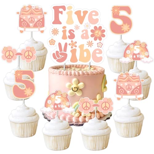 Balterever Five ist ein Vibe Geburtstag Kuchen Cupcake Toppers Five ist eine Vibe Geburtstag Party Dekorationen Groovy 5th Geburtstag Party Dekorationen für Hippie Groovy Party Zubehör von Balterever