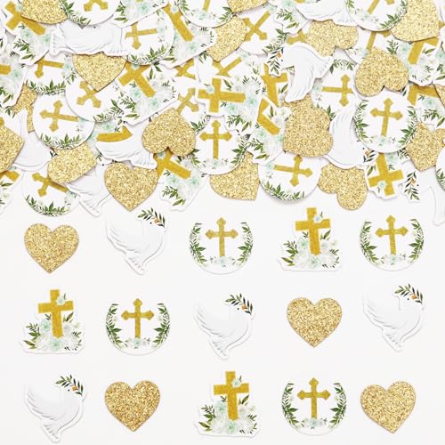 Balterever Greenery Taufparty-Dekoration, 200 Stück, goldfarben, glitzernd, Taufkonfetti, Taufe, Gott, Segen, Partyzubehör, Kreuz, Blumen-Tischdekoration, Streuung für die erste heilige Kommunion, Balterever Greenery Taufparty-Dekoration, 200 Stück, goldfarben, glitzernd, Taufkonfetti, Taufe, Gott, Segen, Partyzubehör, Kreuz, Blumen-Tischdekoration, Streuung für die erste heilige Kommunion, von Balterever