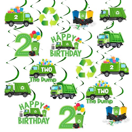 Balterever Müllwagen 2. Geburtstag Dekorationen 24 Stück Müllwagen Geburtstag hängende Wirbel Abfallmanagement Recycling Party Supplies für Müllwagen Partyzubehör von Balterever