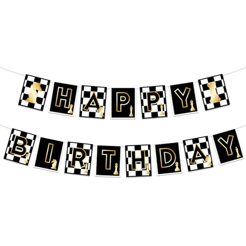 Balterever Schach-Geburtstagsbanner, Schach-Happy-Birthday-Dekorationen, lustiges Brettspiel, Schach-Geburtstagsparty-Dekoration für Schachliebhaber, kariertes Schach-Geburtstagsparty- Balterever Schach-Geburtstagsbanner, Schach-Happy-Birthday-Dekorationen, lustiges Brettspiel, Schach-Geburtstagsparty-Dekoration für Schachliebhaber, kariertes Schach-Geburtstagsparty- von Balterever