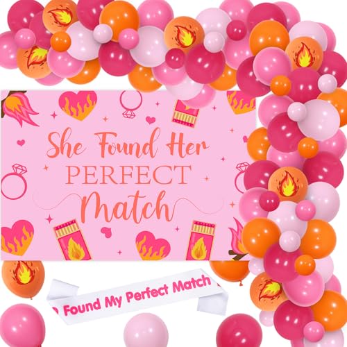 Balterever She Found Her Perfect Match Bachelorette Decor für Frauen Match Made in Heaven Bachelorette Ballon Girlande Kit mit Perfect Match Bachelorette Hintergrund Schärpe für Brautparty Verlobung von Balterever