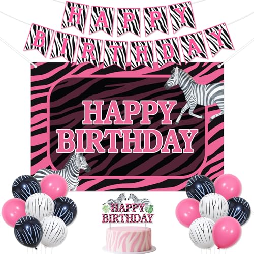 Balterever Zebra Geburtstagsdekorationen für Frauen Pink Zebra Happy Birthday Banner Hintergrund Kuchen Topper Safari Dschungel Thema Geburtstag Party Supplies für Wildtiere Tierbedarf Balterever Zebra Geburtstagsdekorationen für Frauen Pink Zebra Happy Birthday Banner Hintergrund Kuchen Topper Safari Dschungel Thema Geburtstag Party Supplies für Wildtiere Tierbedarf von Balterever