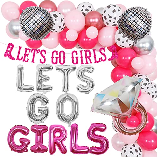 Cowgirl Bachelorette Party Supplies Hot Pink Lets Go Girls Banner Ballon Girlande Kit mit Disco Ball Ring Decor Nashville Bridal Bachelorette Party Dekorationen für FrauenCowgirl von Balterever