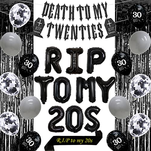 Dekorationen zum 30. Geburtstag für Frauen, Männer, Tod bis zu meinen Zwanzigern, Schwarz, Rip Twenties-Dekorationen für Ihn, ihr lustiges Partyzubehör zum dreißigsten Geburtstag Dekorationen zum 30. Geburtstag für Frauen, Männer, Tod bis zu meinen Zwanzigern, Schwarz, Rip Twenties-Dekorationen für Ihn, ihr lustiges Partyzubehör zum dreißigsten Geburtstag von Balterever