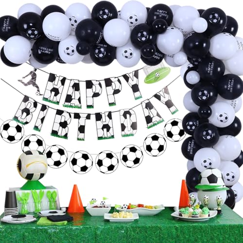 Fußball Geburtstag Party Dekorationen für Jungen Fußball Party Dekorationen Schwarz Weiß Fußball Ballon Girlandebogen für Männer Fußball Fans Fußball Spiel Thema Party Fußball Banner Girlande Bunting von Balterever