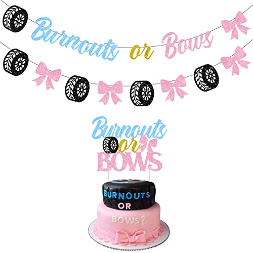 Gender Reveal Dekoration Wimpelkette He oder She Blue Pink Burnouts oder Bows Banner Tortenaufsatz für Babyparty oder Schwangerschaftsankündigung von Balterever