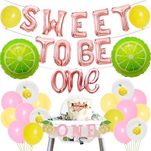 Lemon 1st Birthday Party Dekorationen Girl Rose Gold Lemonade Theme Party Supplies Kit Sweet to be One Balloon Hochstuhl Banner für Sommer Lemon Theme Babyparty und Geburtstagsfeier von Balterever