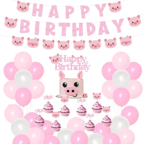 Schwein-Geburtstagsfeier-Dekorationen liefert rosa Schwein-Happy Birthday-Banner, Girlande, Kuchendekoration, gehende Schweineballons für Mädchen, Geburtstag, Babyparty Schwein-Geburtstagsfeier-Dekorationen liefert rosa Schwein-Happy Birthday-Banner, Girlande, Kuchendekoration, gehende Schweineballons für Mädchen, Geburtstag, Babyparty von Balterever