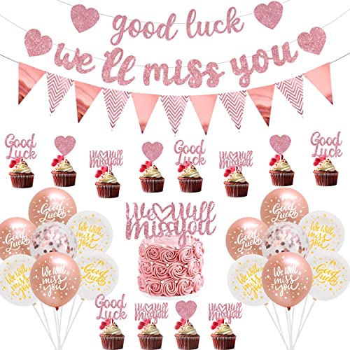 Wir werden Sie vermissen Banner Dekorationen Rose Gold Viel Glück Banner Party Dreieck Flagge Banner Bunting Kuchen Topper für Job Change Ruhestand Graduation Verlassen Partei Abschied Dekorationen von Balterever