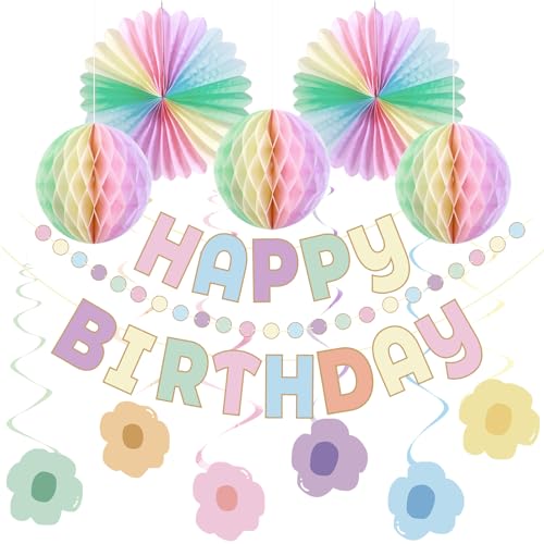 Pastell Geburtstag Dekorationen - Macaron Happy Birthday Banner mit Wabe, Pastell Papier Fächer, Blume Hängende Wirbel Streamer, Macaron Geburtstag Party Dekorationen für Jungen Mädchen Pastell Geburtstag Dekorationen - Macaron Happy Birthday Banner mit Wabe, Pastell Papier Fächer, Blume Hängende Wirbel Streamer, Macaron Geburtstag Party Dekorationen für Jungen Mädchen von Balun Admhail