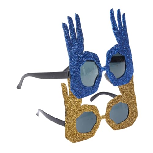 Baluue 2 Stück Ok Handförmige Partybrille in Gold und Blau PVC Glitzer Scherzbrille für Erwachsene Karneval Halloween Fasching Kostüm Zubehör von Baluue