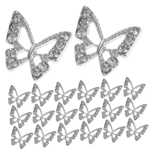 Baluue 20 Stück Teiliges Schmetterling Nagel Charms Funkelnde Nail Art Dekoration Vielseitig für DIY Nägel Kleidung Taschen Glänzende Silberne Schmuckverzierung von Baluue