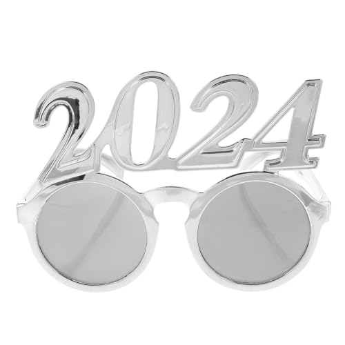 Baluue Ornament 2024 Kunststoffbrille Silvesterbrille 3D-Glitzer-Zahlenbrille Partyzubehör Lustige Brille Neuheit Sonnenbrille Für Abschlussfeier Foto- Dekoration Silber von Baluue