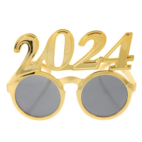 Baluue 2024 Plastikbrille Silvesterbrille 3D-Glitzer-Zahlenbrille Partyzubehör Lustige Brille Neuheit Sonnenbrille Für Abschlussfeier Foto-Requisiten Dekoration Golden von Baluue