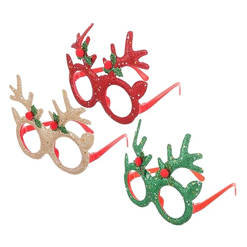 Baluue 3 Stück Weihnachtsbrillenrahmen Farbenfroh Lustiges Partydeko für Erwachsene für Weihnachtsfeiern und Cosplay Kreative Eyeglass Frames in Rot und Champagnergold von Baluue