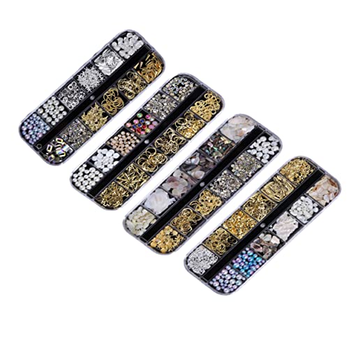 Baluue 4 Sätze Manicure Charm Nagelsticker mit Fächern Bunte Nail Art Strasssteine Perlen und Metallnieten DIY Nageldekoration für Natürliche und Künstliche Nägel Vielseitig Einsetzbar von Baluue