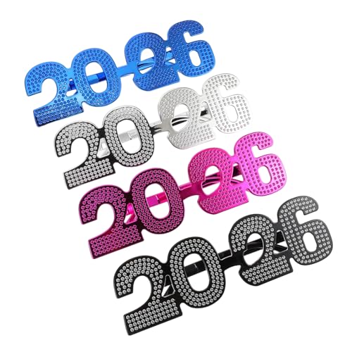 Baluue 4 Stück Teiliges Glitzer Partybrillen mit Kunststoffrahmen Leichte Auffällige Neujahrs Accessoires für Silvesterfeiern Foto Requisiten und Festliche Events von Baluue