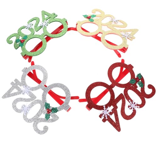 Baluue 4 Stück Weihnachtsbrillen Glitzernde Party Brillengestelle Bunte Foto Requisiten für Weihnachten und Silvester Partyspaß für Erwachsene von Baluue